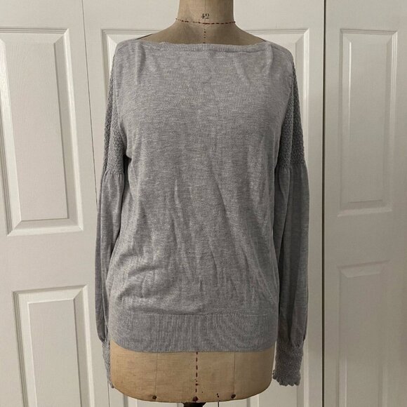 Ann Taylor Sweaters - Ann Taylor Top Woman's Medium Gray Long Balloon Sleeves Boat Neck